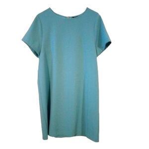 Timeless Turquoise Sheath Dress Felicity & Coco Midi Short Slve Jackie O Vibe L